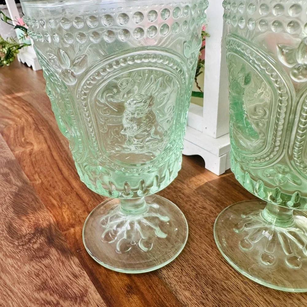 Tabla Home Set Of 6 Spring Green Bunny Footed Goblets 6 1/4